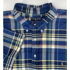 Ralph Lauren Button Down Mens 4XLT Blue Plaid Short Sleeve Classic Fit Preppy
